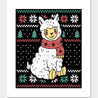 Funny Llama Ugly Christmas Sweater Posters and Art